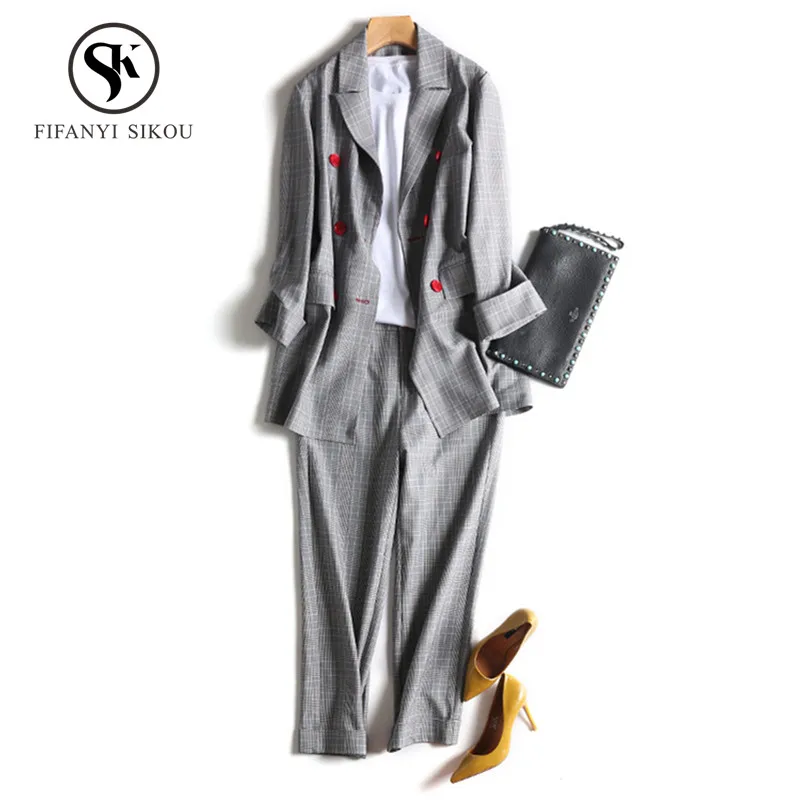 Модные костюмы для работы с брюками высококачественный Женский комплект 2 шт.