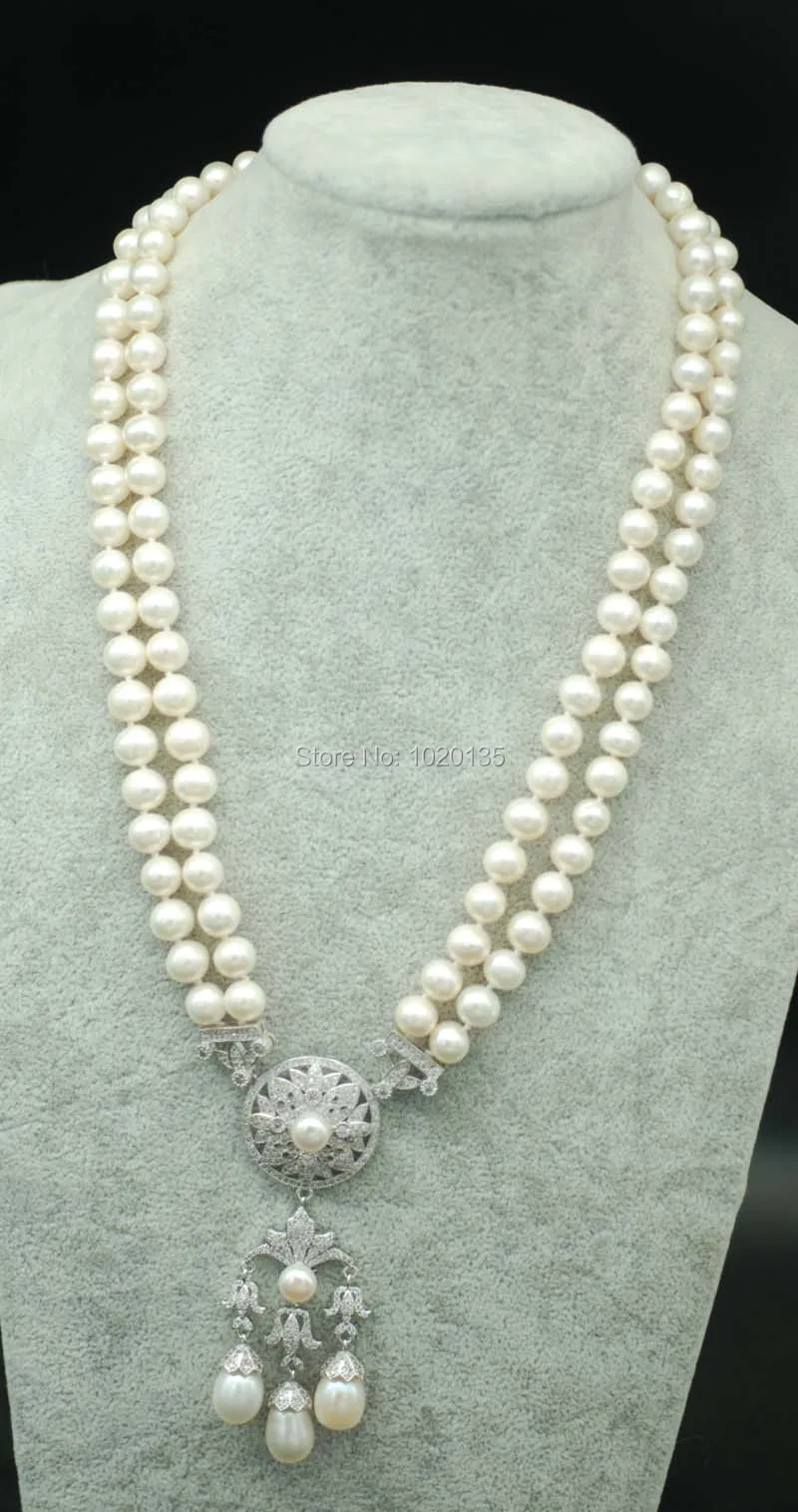 Один набор 2 ряда Пресноводный Жемчуг возле круглых колец и серег изумительный