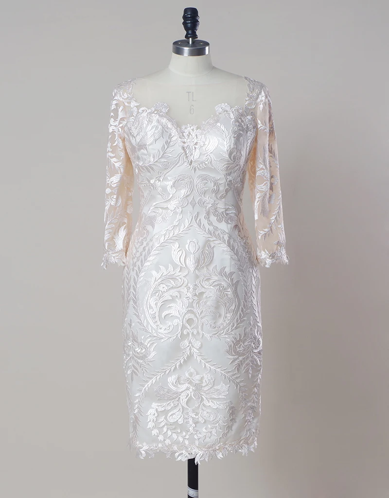 Charming Mother of the Bride Dresses 2 Pieces Lace Satin Suits For Wedding Guest 3/4 Sleeves Knee Length Gowns | Свадьбы и торжества