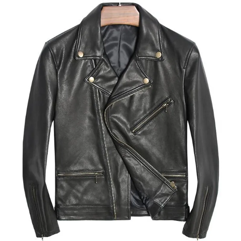 

Men's Genuine Leather Jacket Pure Black Color Spring Winter Male Motorcycle Fashion Bomber Jacket Real Leather Coat Big Size 5XL