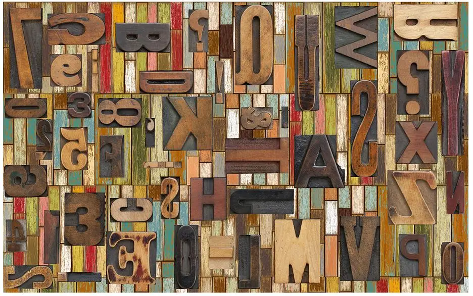 Пользовательские 3d фото обои настенные фрески Деревянный Алфавит фон кафе бар