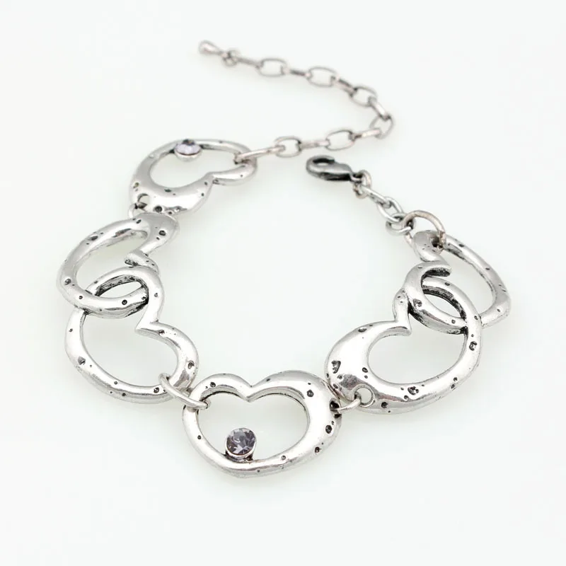 

Top Quality Alloy Vintage bracelet Heart Chain Bracelets Two colors Crystal bracelet BR9133