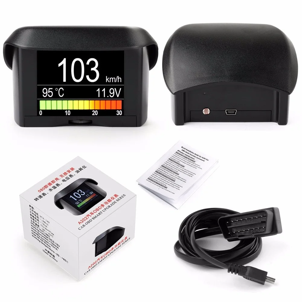 Умный мини-измеритель скорости A202 OBD автомобильный измеритель температуры