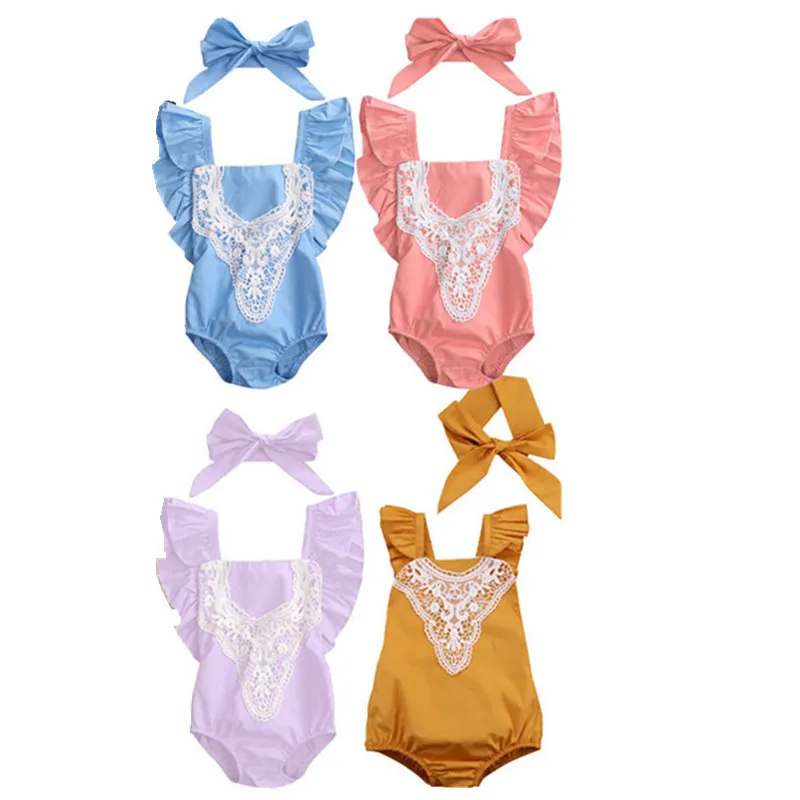 Модная одежда для малышей 2018 летний кружевной комбинезон новорожденных девочек +