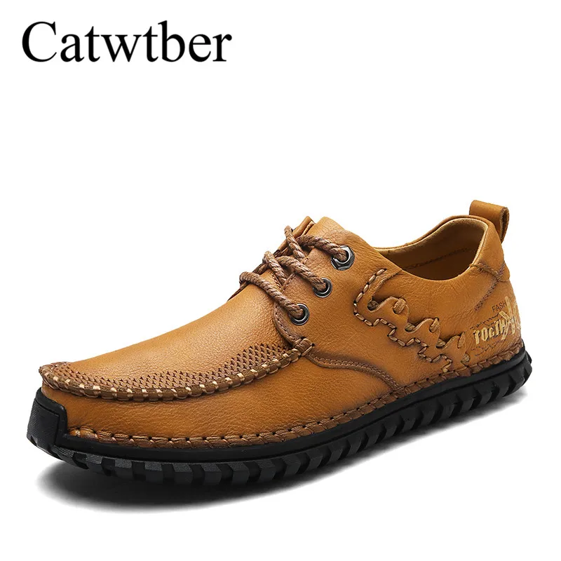 Catwtber Moccasins Male Loafers For Men Shoes Slip On Flats Handmade Leather Driving Walking Soft Footwear Quality Spring Boat | Обувь