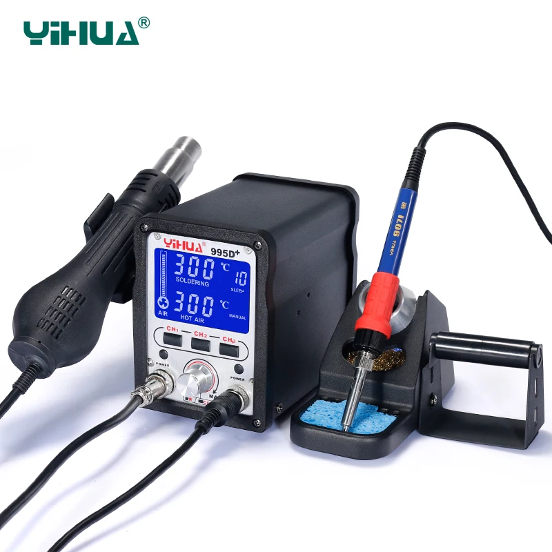 YIHUA 995D + Обновление видения Подключаемая паяльная станция горячего воздуха ЖК