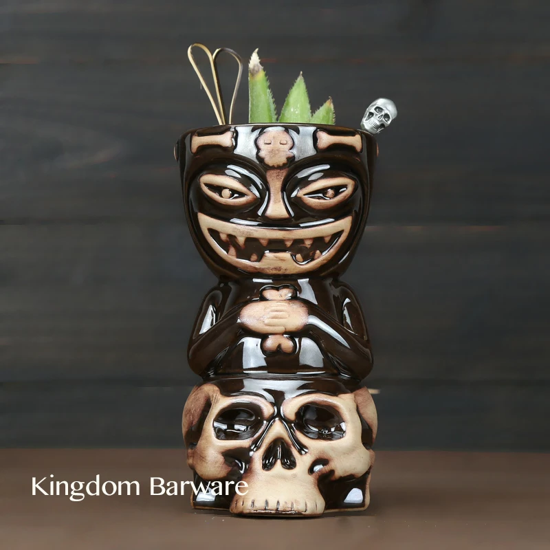 Череп кукла тики кружка для коктейля чашка пива вина Кружка Керамическая тики кружки художественные ремесла креативные Гавайские кружки