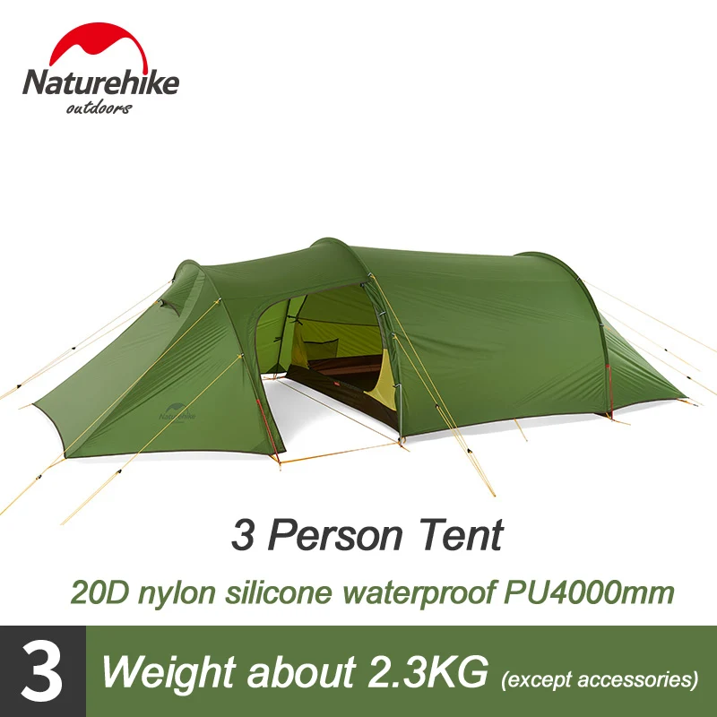 Green 3P Naturehike легкие палатки для кемпинга 2 3 4 человек семейные вечерние палатки для походов туризма с ковриком NH17L001-L - Цвет: Green 3P