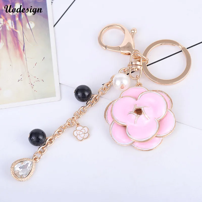 

rose flower pearl and acrstal tassel keychain keyring fashion keyholder boho jewelry car keychain for women