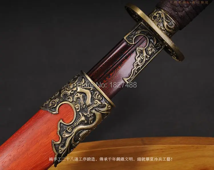 Подлинная ручная кованая красная Дамасская сталь полное лезвие Tang острый меч