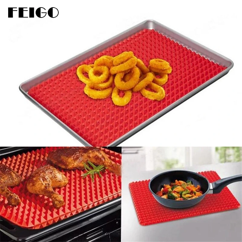 

FEIGO Rectangle Heat Resistant Mat Silicone Non-slip Mats Red Bakeware Pan Nonstick Silicone Baking Mats Pad Kitchen Tool F437