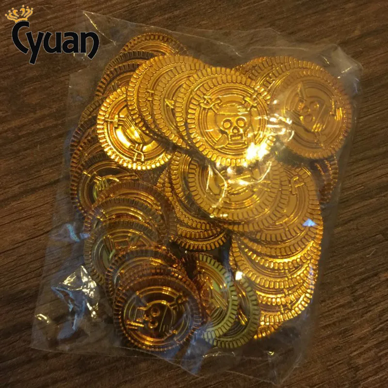 

Cyuan 50pcs Pirates Gold Coins Plastic Game Coin For Kid Party Prop Gold Treasure Coins For Halloween Christmas Party Decoration