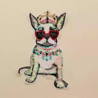 new arrival crown pug dog patches sew on decorative patch for clothes bag big motif sequined embroidery applique