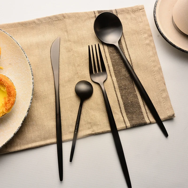 Столовые приборы черные из нержавеющей стали 18/8 4 шт.|black cutlery set|dinnerware setcutlery set |