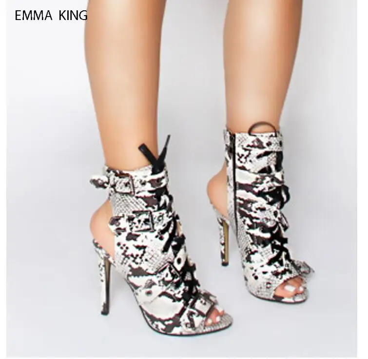 

Fashion Ankle Boots for Women Sandalias Mujer Buckle Strap Gladiator Sandals Side Zipper Thin High Heels Sexy Party Shoes Woman