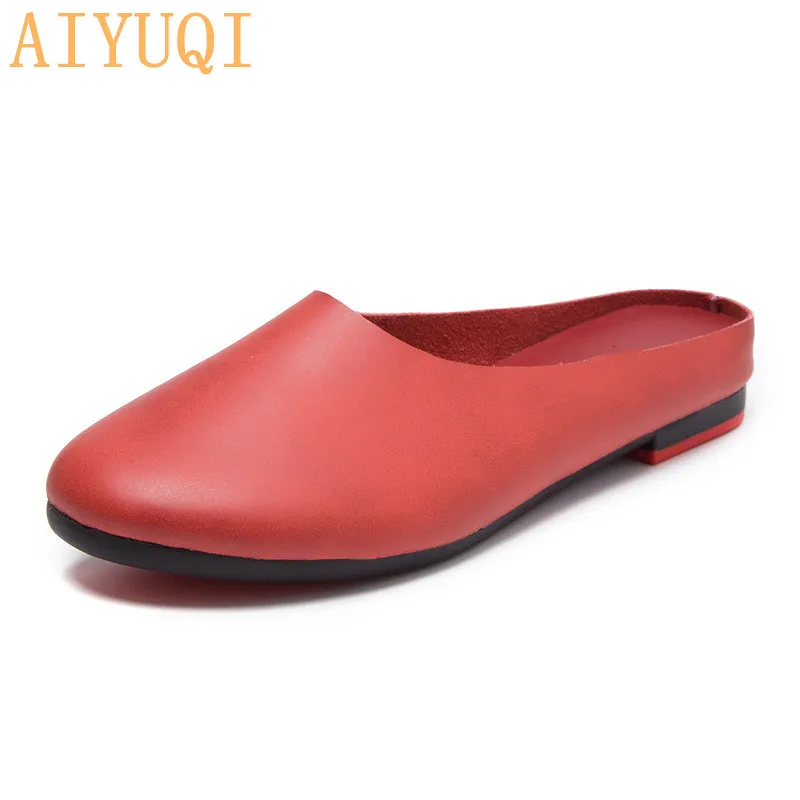 AIYUQI/женские тапочки; Новинка года; сезон весна; женская обувь из натуральной кожи; большие размеры 41, 42, 43; повседневные летние женские тапочки на плоской подошве