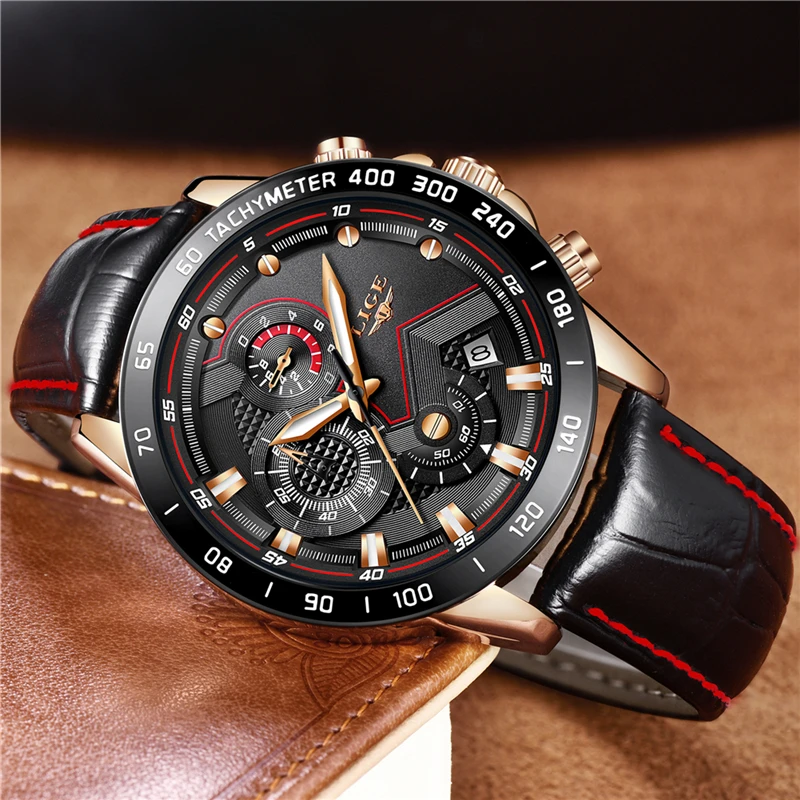 Мужские часы Relojes Hombre, новинка, мужские часы LIGE, топ класса люкс, брендовые модные золотые кварцевые часы, мужские кожаные военные спортивные водонепроницаемые часы