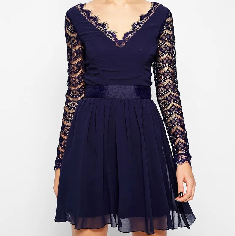 Женщины платье из шифона лето кружевном Vestidos свободного покроя элегантный