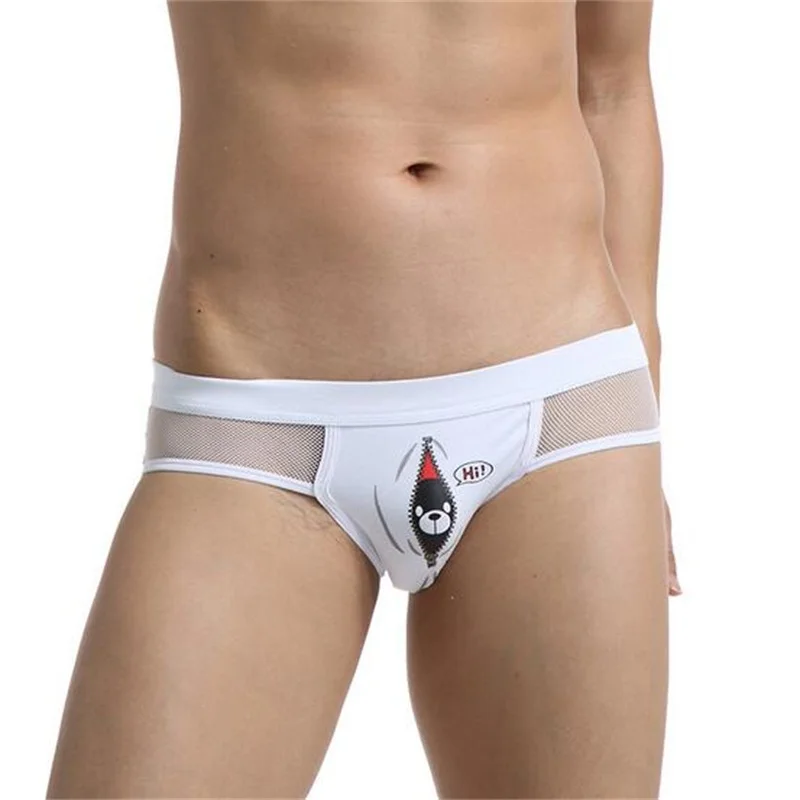 Мужские трусы брифы с карманом для пениса черные прозрачные сетчатые принтом