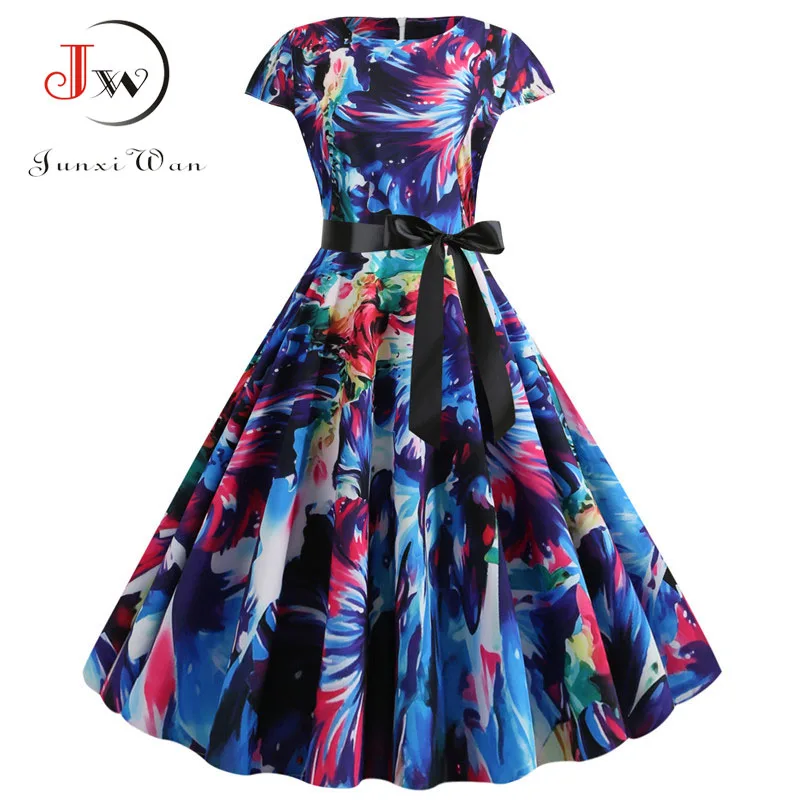 Зимнее платье женщины, летний Для женщин красные вечерние платья с рукавом-лепестком; элегантные босоножки в стиле пэчворк, узор в горошек, Винтаж платье роковой женщины плюс Размеры Повседневное - Цвет: 1359-013