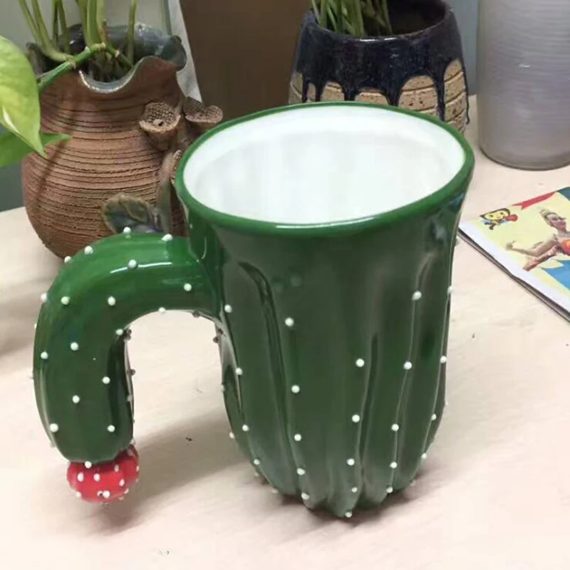 Креативная керамическая чашка, ручная роспись, 3D кружка, кофейная молочная чашка, кактус, Забавный монстр, Офисная домашняя чашка, емкость 301-400 мл
