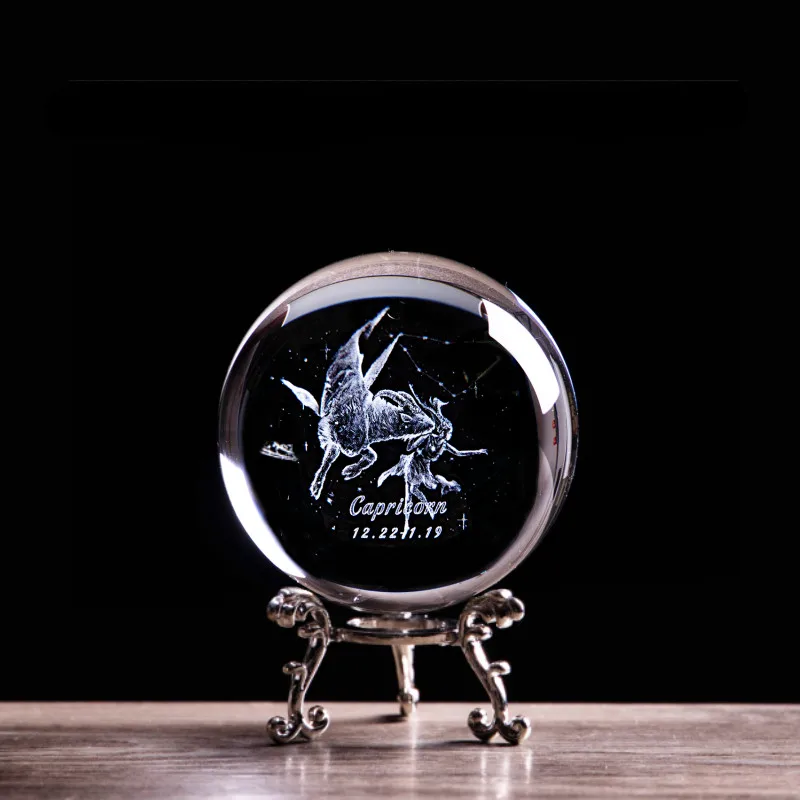 

3D Laser Engraved Capricorn Crystal Glass Ball Angel Constellation Figurines Statuette Collectible Paperweight Home Decor Gifts
