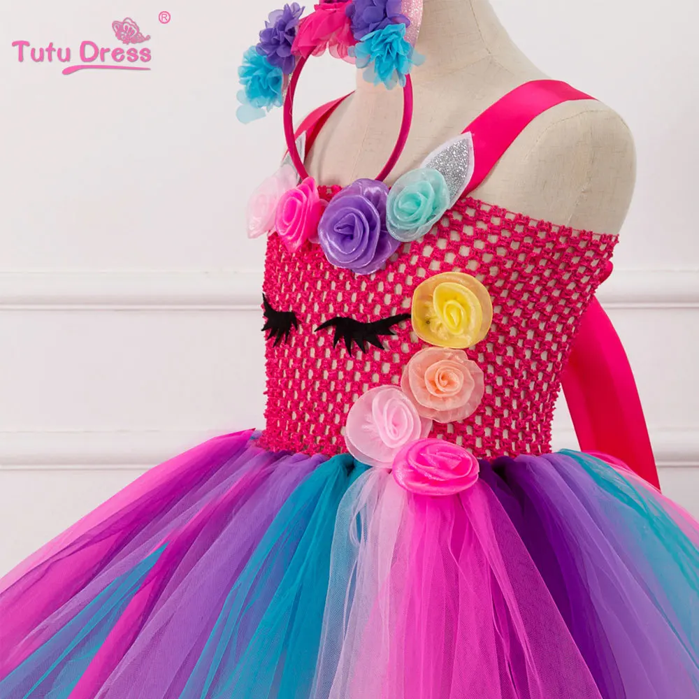 Kids Girls Unicorn Tutu Dress Knee-Length Rainbow princess Flower Girl Birthday Party Up Fancy Halloween Costume | Детская одежда и