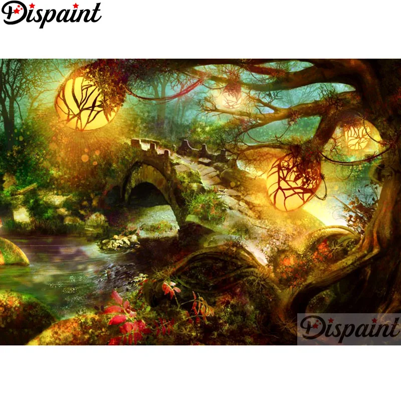 

Dispaint Full Square/Round Drill 5D DIY Diamond Painting "Bridge light scape" 3D Embroidery Cross Stitch Home Decor Gift A12971