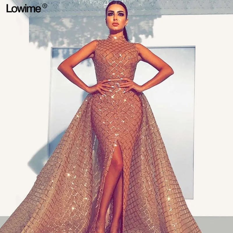 

New Two Pieces Long Formal Evening Dresses Mermaid Sleeveless High Neck Evening Prom Party Celebrity Red Carpet Gowns Custom