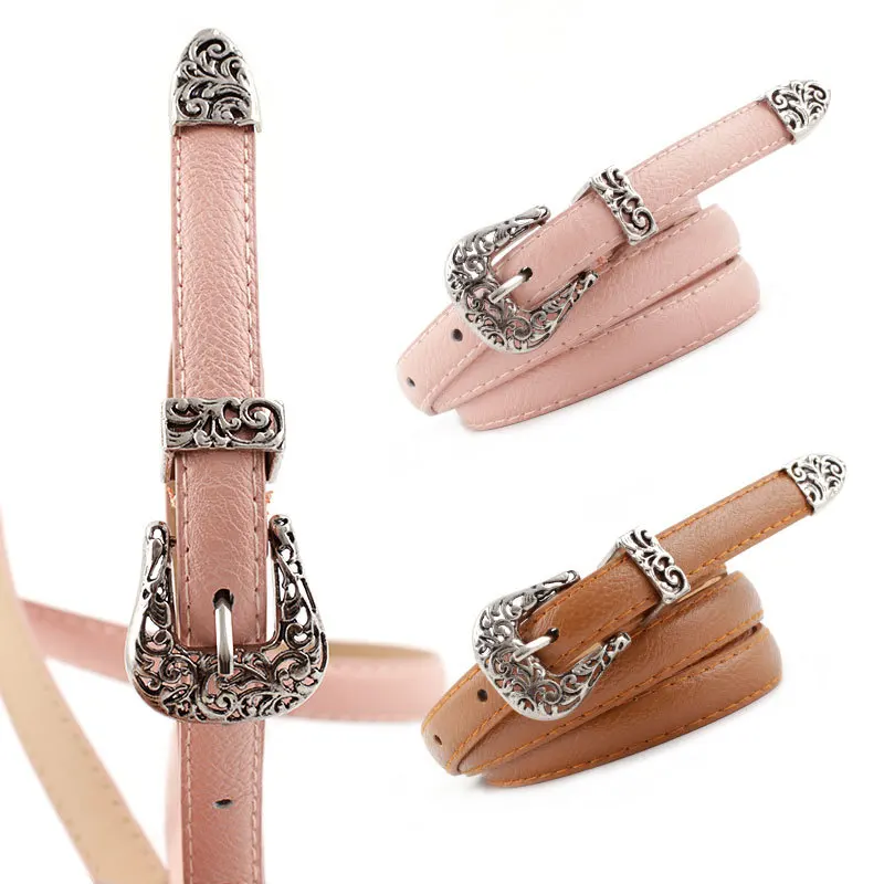 The latest retro pin buckle belt Korean version of Joker ladies pu belts fashion decorative carved faux leather | Аксессуары для