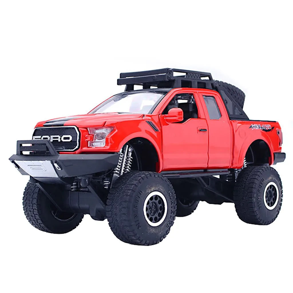 RD 1:32 FORD F150 Raptor Pickup Diecast с музыкой мигающий автомобиль игрушка Подарки для детей сплав моделирование большое колесо внедорожник Z523 - Цвет: RD