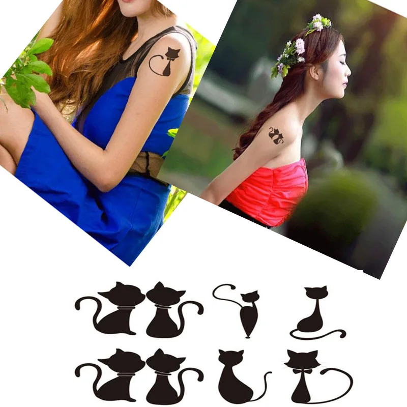 AddFavor 5PCS Love Black Cat Women Waterproof Temporary Tattoo Designs Bady Art Sticker Accessories Fake Makeup Paste Paper Tips | Красота и