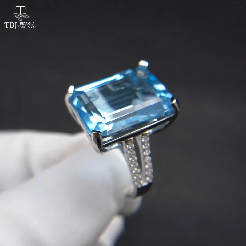 TBJ, кольцо с большим натуральным голубым топазом, 12*16 мм, 13.2ct, драгоценный камень, хорошее ювелирное изделие, серебро 925 пробы, модный хороший подарок для женщин, вечерние