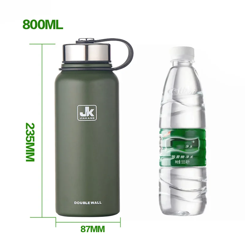 800ml Green 600/800/1100/1500ml термос с двойной стенкой Нержавеющая сталь вакуумная фляга-термосом для бутылочки для Бутылки для воды спортивный шейкер кружка - Цвет: 800ml Green