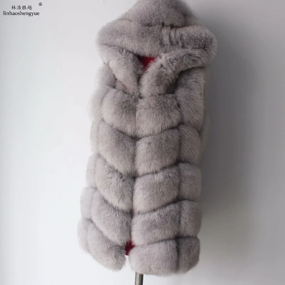 Linhaoshengyue 2017   70cm Real Fox Fur Coat  Women Vest Winter Warm  Fashion Vest Freeshipping