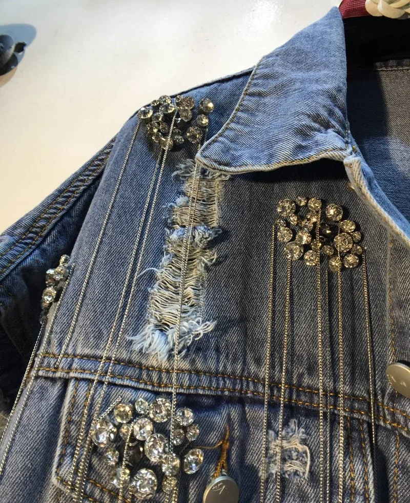 Джинсовый жилет новинка весны 2019 джинсовая куртка без рукавов украшенная