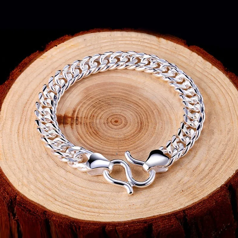 

ZABRA Pure 990 Sterling Silver Men Bracelet Bright 9mm Width 19cm Link Fashion Chain Bracelets For Man Party Gift Jewelry