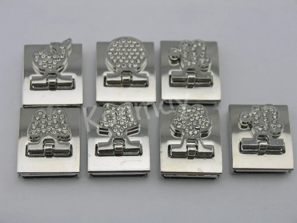

7 Kinds Of 5 Sets 18.0X2.3mm Shiny Rhodium Magnetic Lock Clasp With Crytstal Beads L&N Free for Leather Bracelet Making-CLP1156