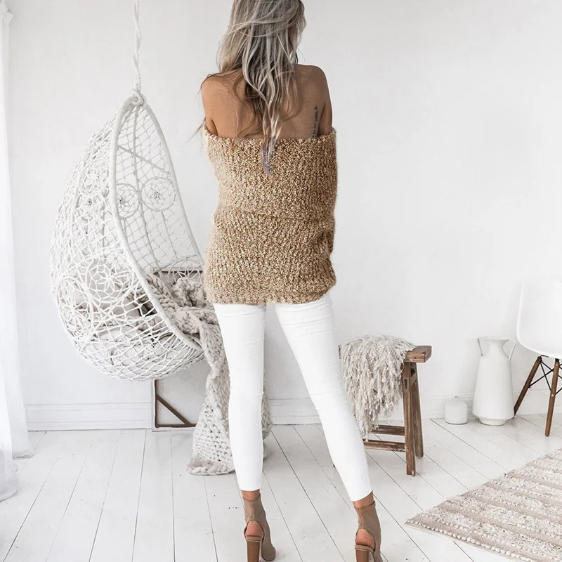 Новинка 2017 осенне-зимний женский свитер с открытыми плечами повседневный