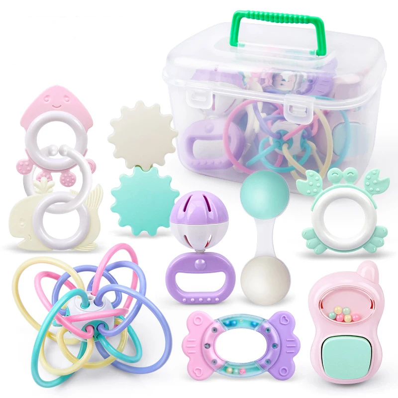 9PCS Full set 9 шт. детские игрушки-погремушки 0-12 месяцев Jingle Shaking Bell детские игрушки для новорожденных погремушки Прорезыватель ручка игрушка-колокольчик с коробкой - Цвет: 9PCS Full set