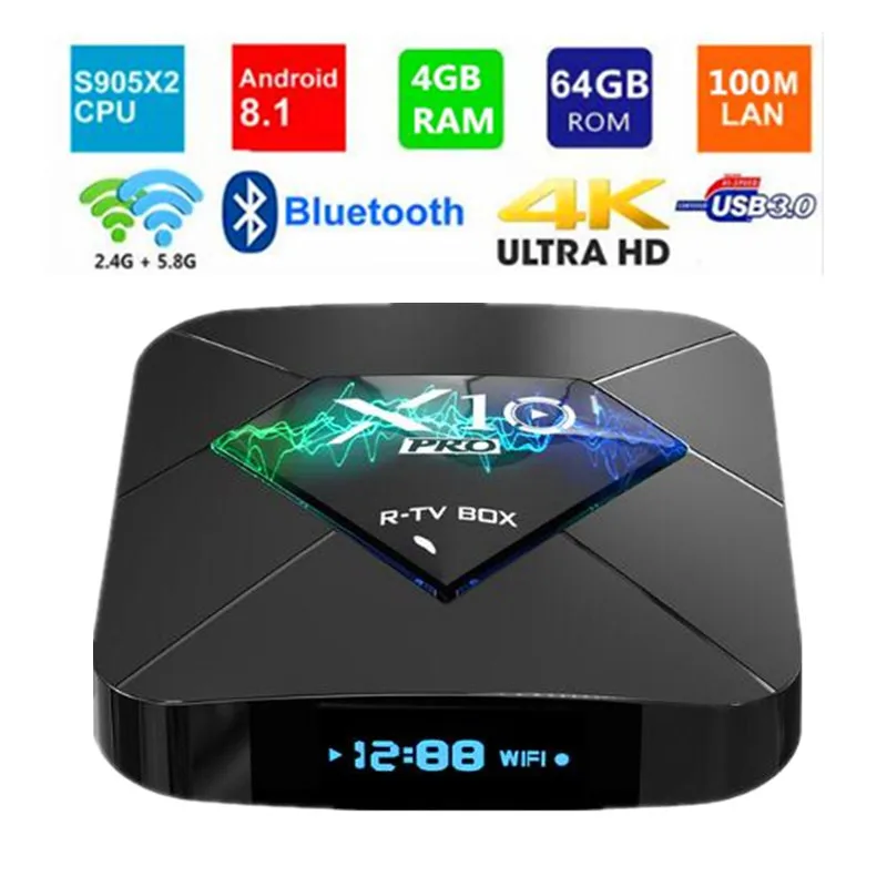 4 ГБ ОЗУ 64 Гб ПЗУ R TV BOX X10 PRO Android 8 1 ТВ приставка Amlogic S905X2 четырехъядерный 2 4G/5 0G WiFi BT4.0