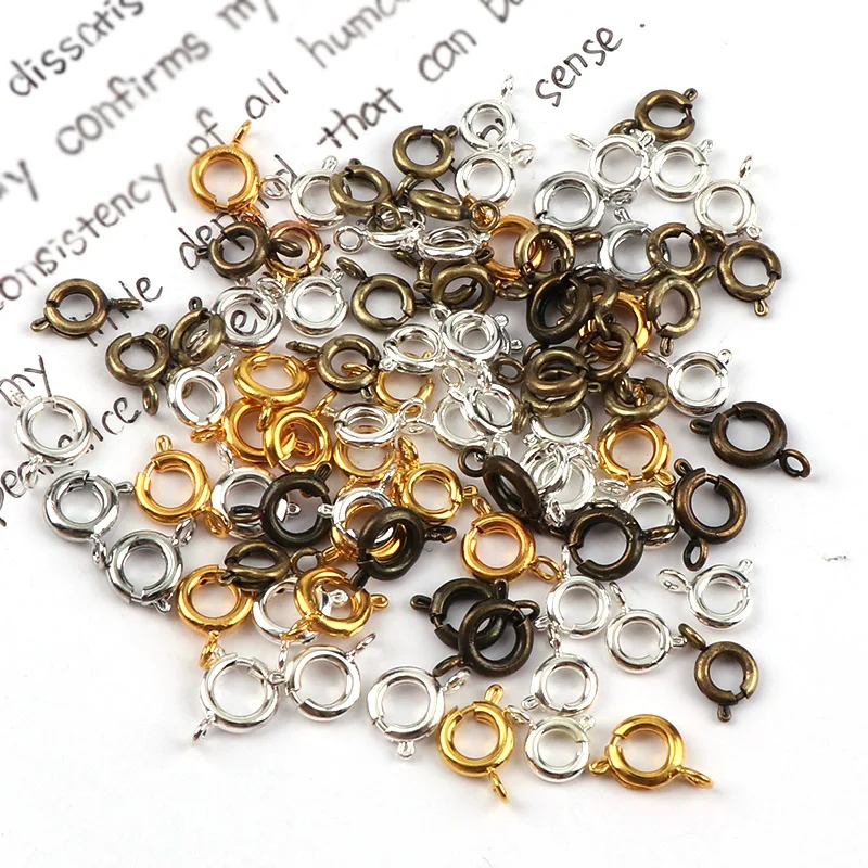 

6mm Vintage Metal Round Spring Ring Clasp Buckle Hook DIY Bracelet Necklace Connectors Jewelry Findings