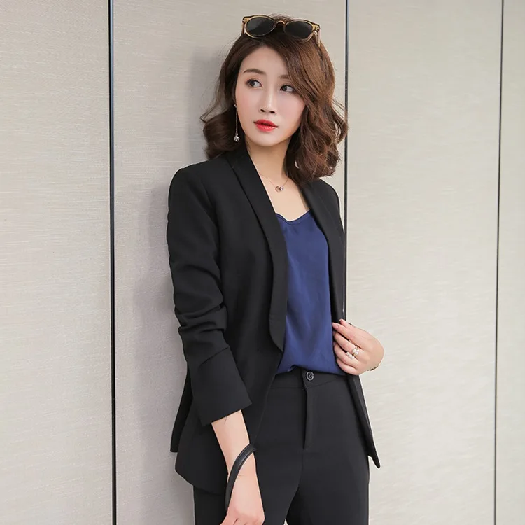 Женский деловой костюм однотонный с длинным рукавом брюки для ног из двух