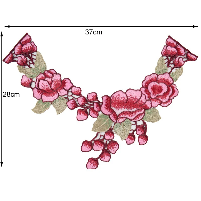 Pink Flower Collar Sew on Patch Applique Embroidered Neckline Lace Sewing Patches Sticker For Dress Clothing NL267 | Дом и сад