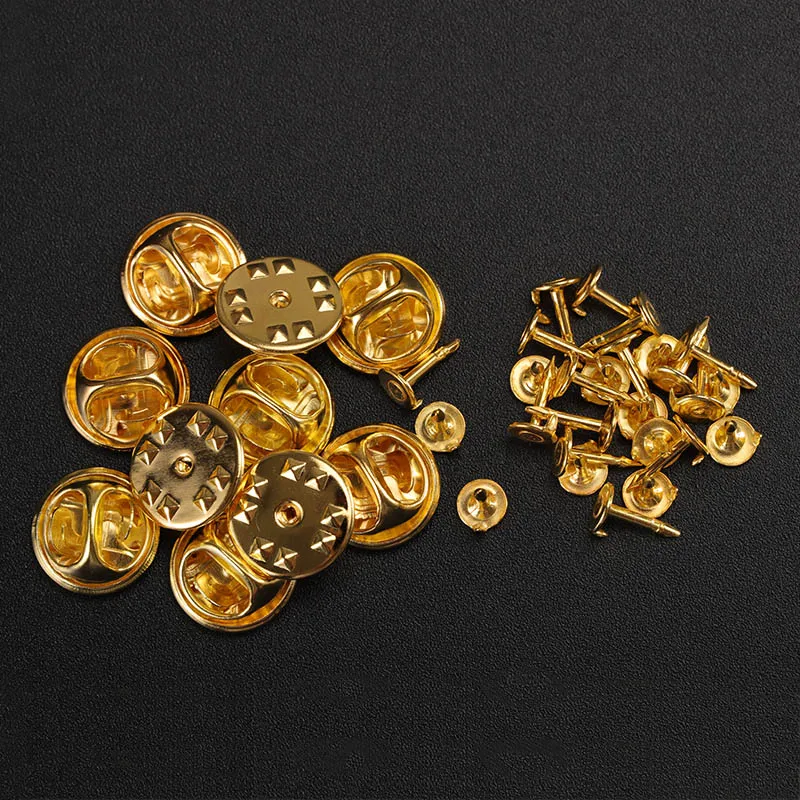 Gold Set 50Sets/lot Gold Rhodium Copper Nail Tie Tack Lapel Pin Back Clutch Scatter Butterfly Clasp Squeeze Badge Holder DIY Jewelry - Цвет: Gold Set