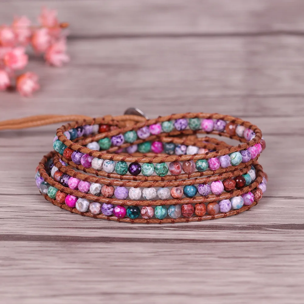 Кожаный браслет ювелирные изделия ручной работы много цветов натуральный камень