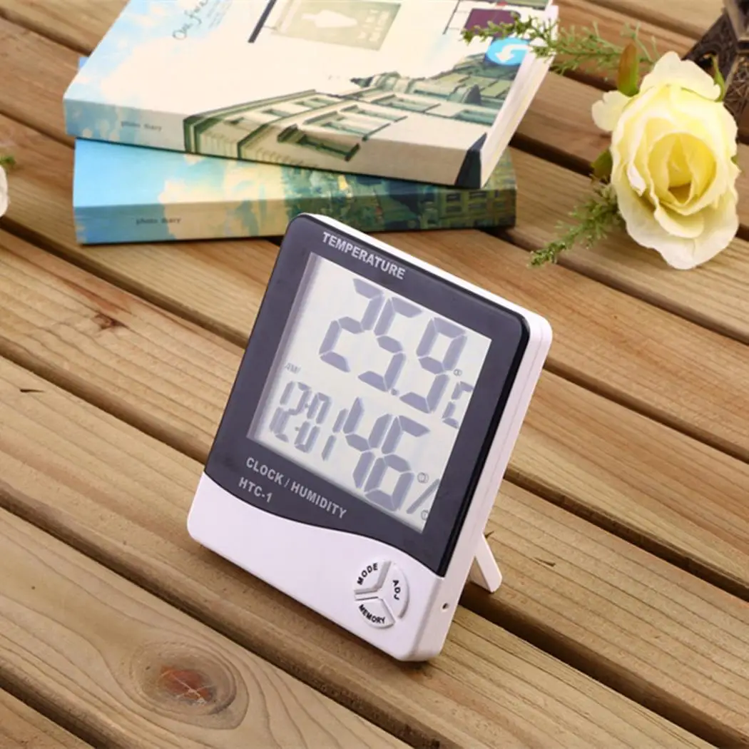 Square Large Screen Digital Thermometer Hygrometer AAA 1.5V With Alarm 5%RH 1% Clock Multifunction in one. | Электроника