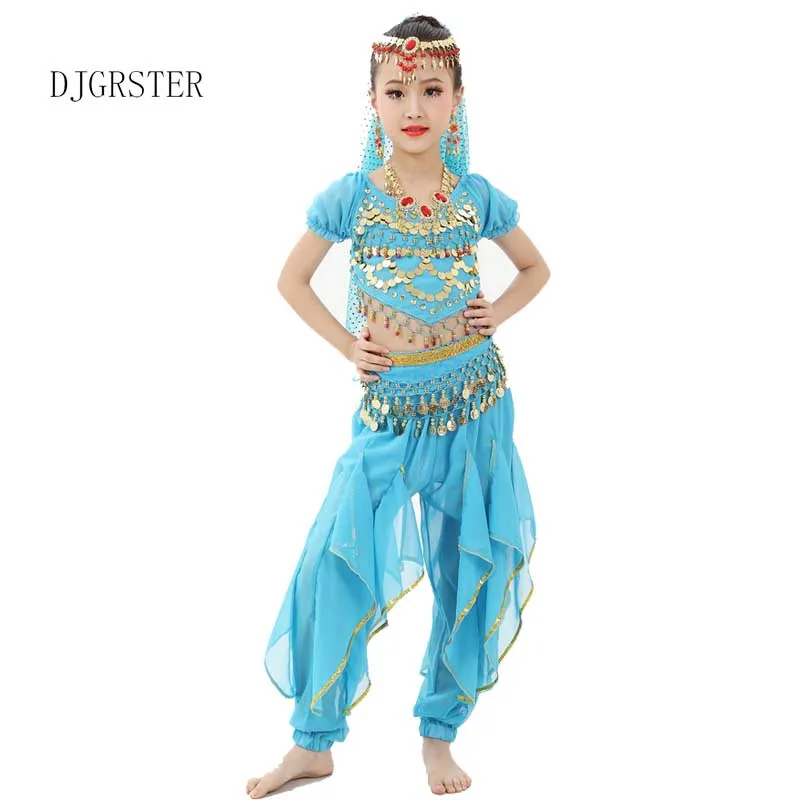 DJGRSTER для маленьких девочек детский костюм танца живота монет Индийский Болливуд