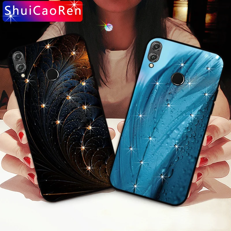 Роскошные силиконовые чехлы для Huawei Honor 8X блестящий чехол со стразами задняя