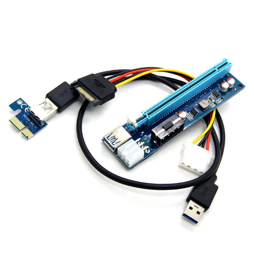 USB3.0 PCI E Express 1x к 16x расширитель переходника карты адаптер SATA 6Pin кабель 6 14| |